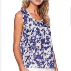 Rebecca Minkoff Blue and White Patterned Scoop Neck Sleeveless Top XS